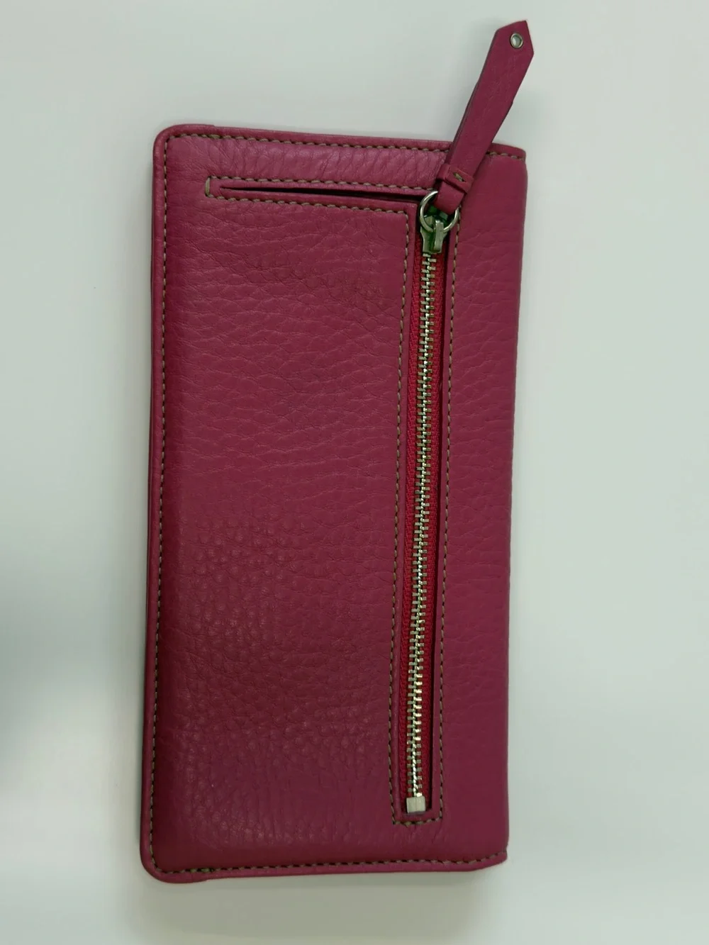 Cole Haan Raspberry Pink Pebbled Leather Zip Wallet
